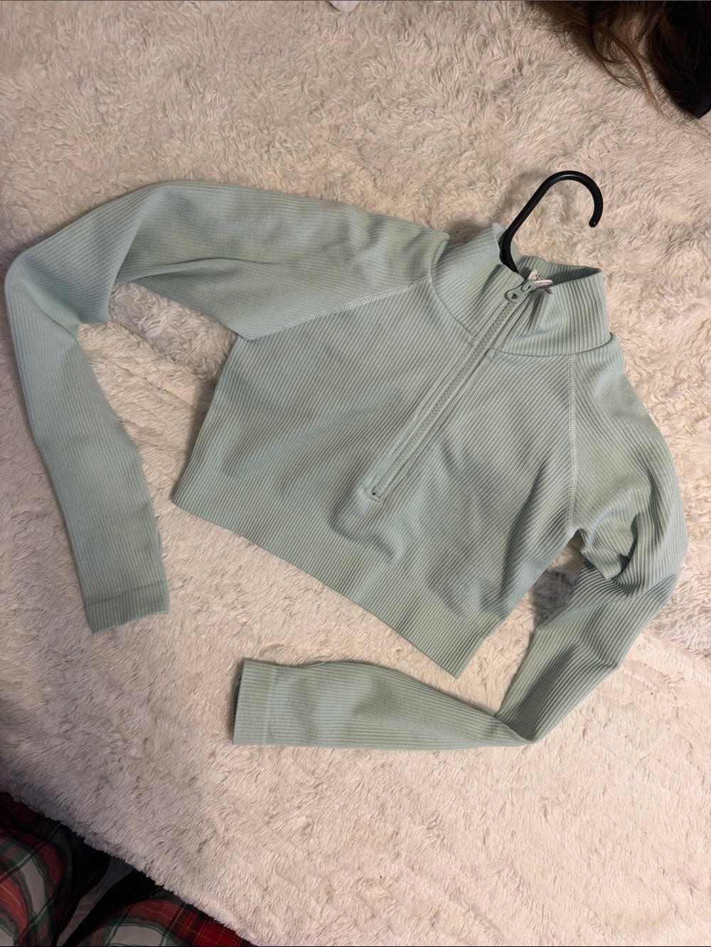 Forever 21 Mint Green Ribbed Half-Zip Crop Top